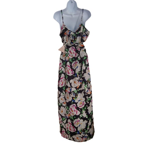 Dancing Leopard Floral Silky Flowy Midi Wrap Dress 14 Adjustable straps - Picture 2 of 10